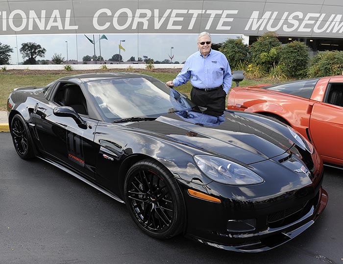 Rick Hendrick and the 1 of 1 2011 Carbon Edition Z06s produced in Black