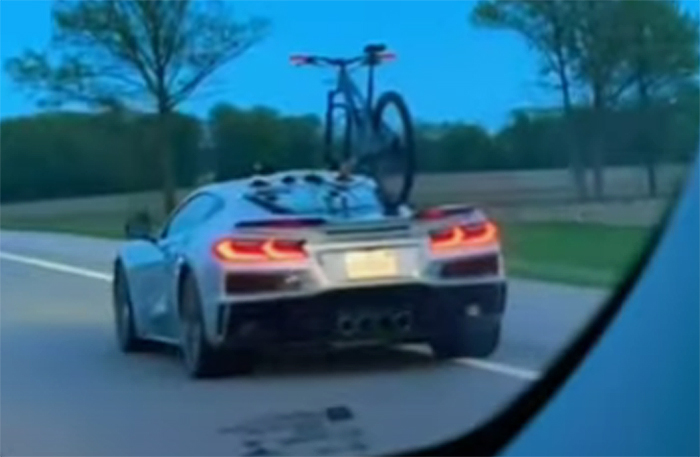 [SPIED] 2023 Corvette Z06 with Roof-Mounted Bike Leaves One Question Unanswered
