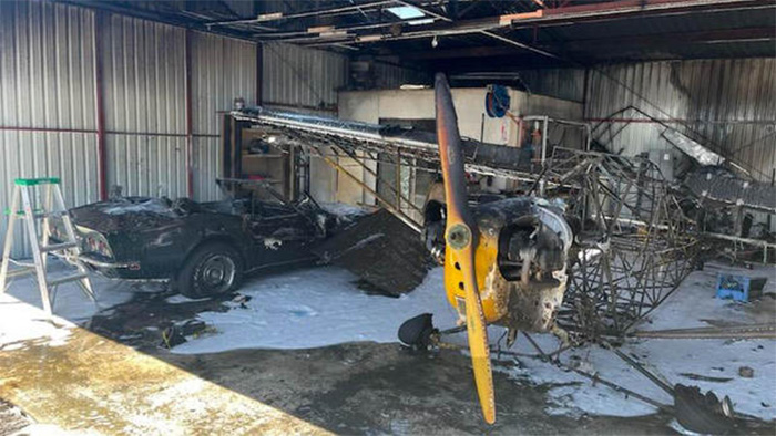 [ACCIDENT] Fire in Airport Hanger Burns Vintage Aircraft and a Chrome-Bumper C3 Corvette