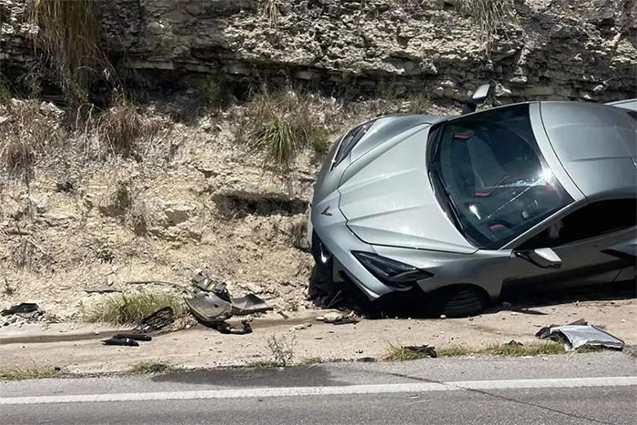 [ACCIDENT] On the Rocks! New 2023 Corvette Stingray with Temporary Tags Crashes in Texas