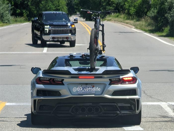 [SPIED] More Tomfoolery as a C8 Corvette Z06 Convertible Has a Bike Parked On Top