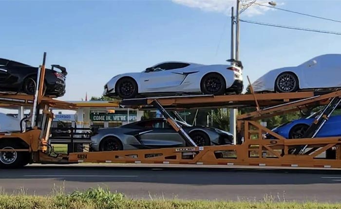 [SPIED] 70th Anniversary Corvette Z06 on a Jack Cooper Transporter Leaving the Assembly Plant