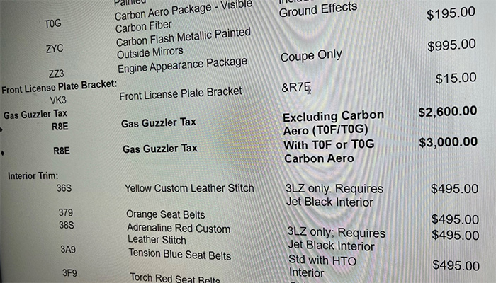 2023 Corvette Z06 Gas Guzzler Tax