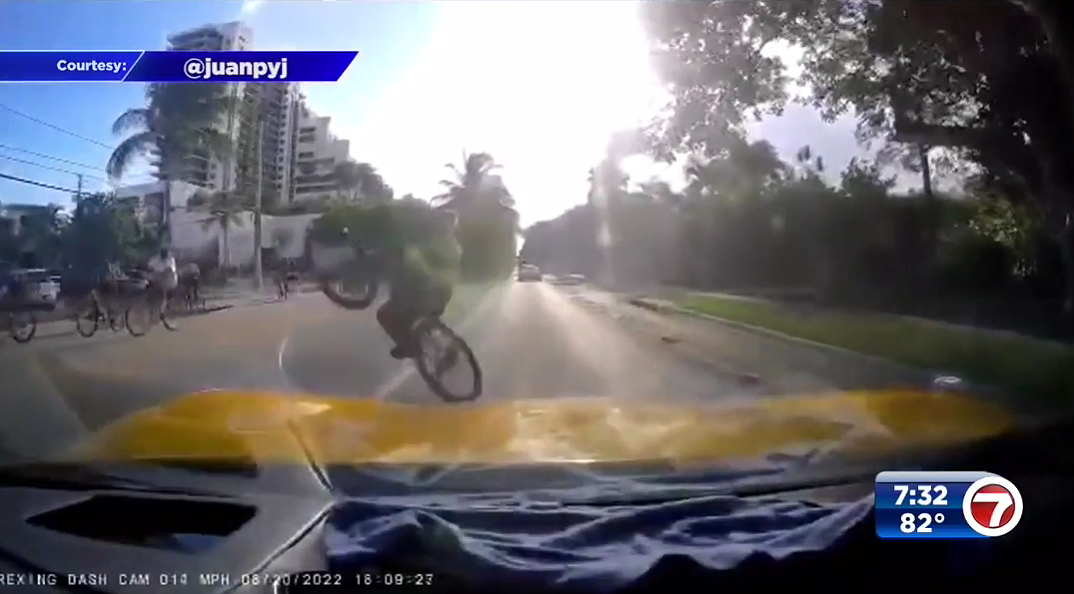 Wheelie-Poppin' Cyclist Nearly Hits a C5 Corvette in Miami Beach