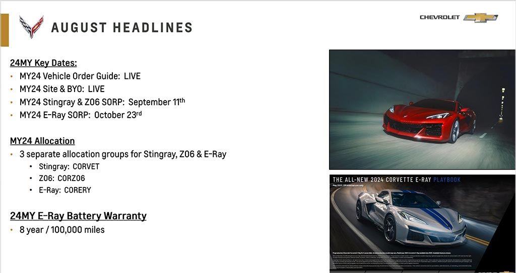 August 2023 Constraints for the 2024 Corvette Stingray and Z06