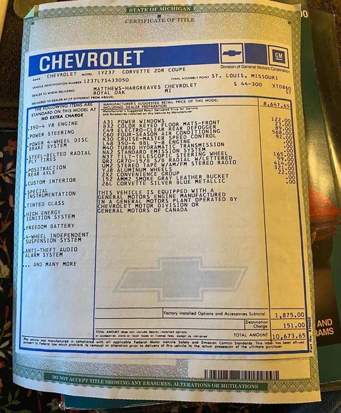 Corvettes for Sale: 32K-Mile 1977 Corvette on Craigslist