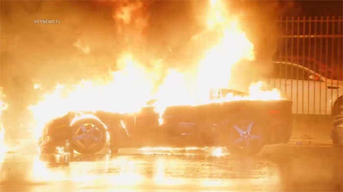 [ACCIDENT] Firefighters Arrive and Douse Flames Consuming a C6 Corvette