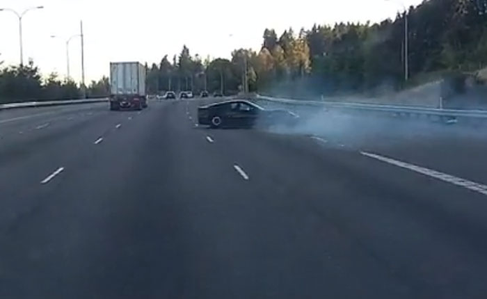 [VIDEO] Spun Out C6 Corvette Hits Wall While Merging, Takes Off in Embarrassment