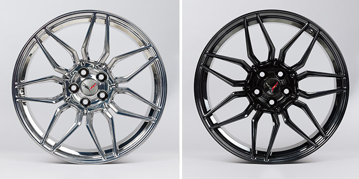 C8 Z06 wheels finished in PVD Bright Chrome and Black Chrome