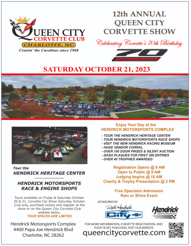 Queen City Corvette Club Hosting 12th Annual Show at Hendrick Motorsports Complex