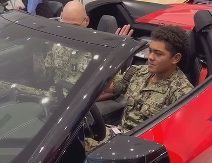 Sailor Re-Enlists in the Navy While Sitting Inside a Running Chevy Corvette Convertible