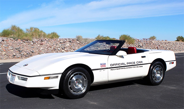 Corvettes for Sale: White 1986 Corvette Convertible Indy 500 Pace Car on BaT