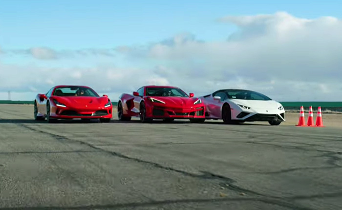 [VIDEO] 2024 Corvette E-Ray Zaps the Ferrari F8 and Lamborghini Huracan Evo in Three Way Drag Race