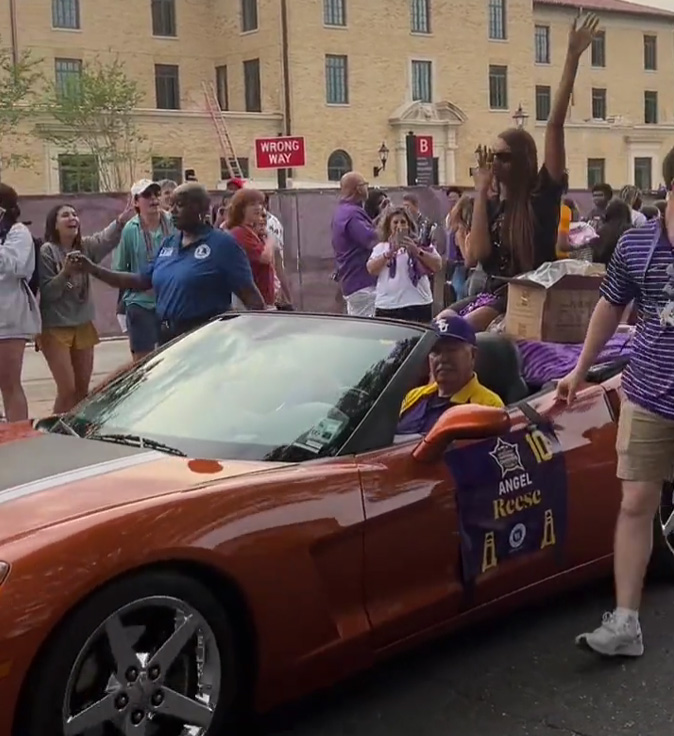 [VIDEO] 'Bayou Barbie' Angel Reese Celebrates NCAA Championship While Riding on the Back of a Corvette