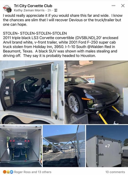[STOLEN] Black 2011 Corvette Convertible Taken in the Night Along with Truck and Trailer