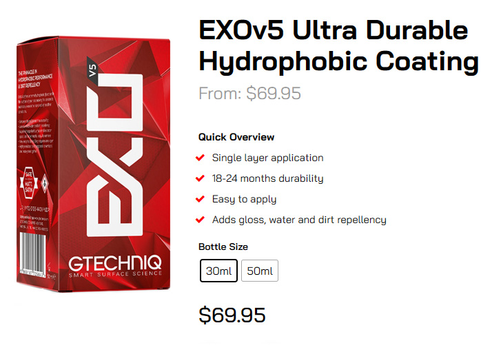 GTECHNIQ EXO v5 Ultra Durable Hydrophobic Coating