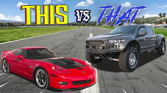 [VIDEO] This or That: 550-hp C6 Grand Sport Takes on a 1,017-hp Raptor R Baja Truck