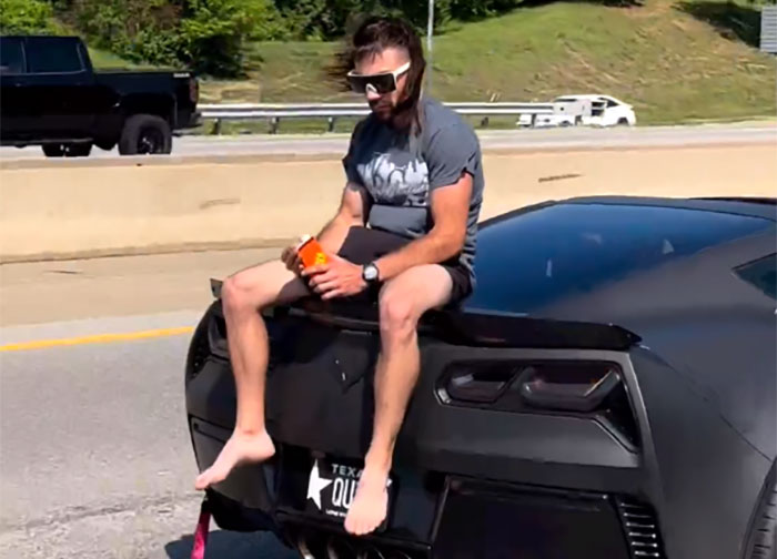 [VIDEO] The Internet Is Not Impressed with this 'Insta-Idiot' Riding on the Back of a C7 Corvette