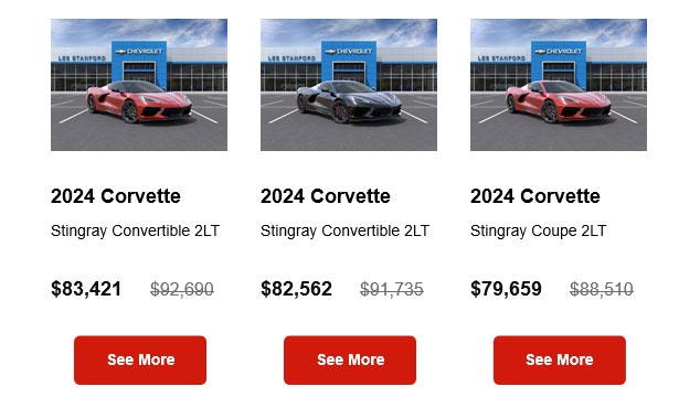 New 2024 Corvettes offered for 10% OFF MSRP