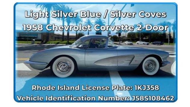 [STOLEN] Police Looking for Help in Locating a Stolen 1958 Corvette 