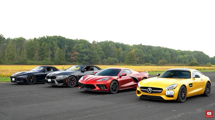 [VIDEO] The C8 Corvette Takes on Europe's Top Sports Cars in Four-Way Drag and Roll Races