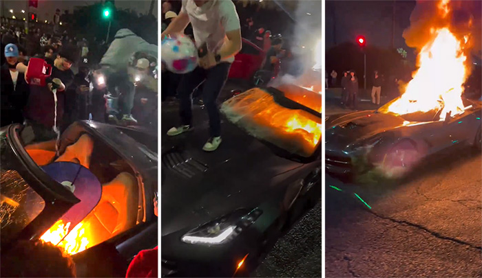 [VIDEO] C7 Corvette Doused with Gas and Burned During LA Street Takeover