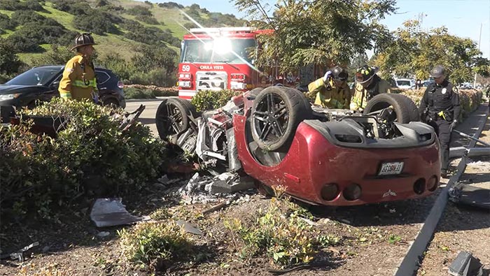 [ACCIDENT] C6 Corvette Flips Following a Crash into a Highway Median and Takes Out a Light Pole
