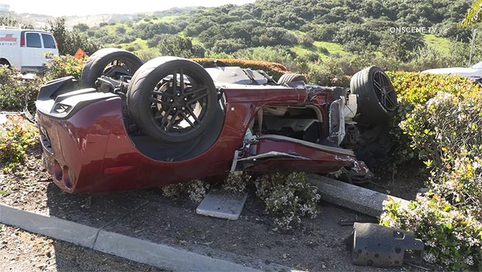 [ACCIDENT] C6 Corvette Flips Following a Crash into a Highway Median and Takes Out a Light Pole