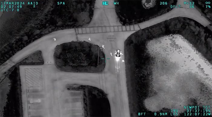 [VIDEO] Five Suspects Bail from a Stolen C7 Corvette But Can't Hide from Police Chopper's Night Vision Camera