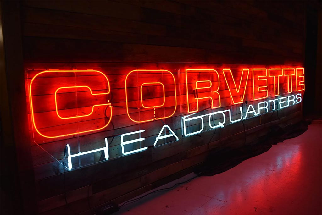 'Corvette Headquarters' Neon Sign from Malcolm Konner Chevrolet Offered in Bring a Trailer
