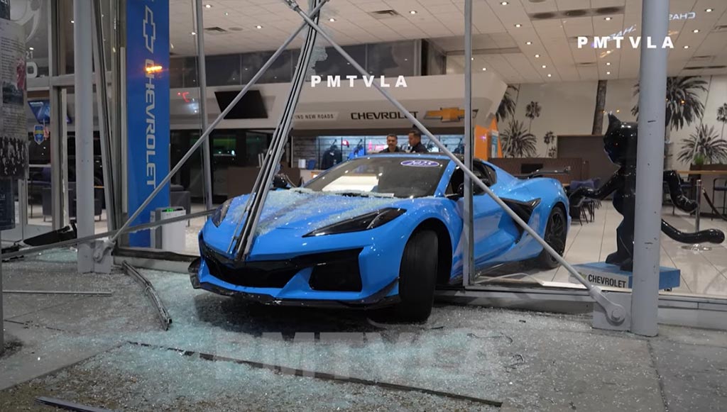 [STOLEN] C8 Z06 Thief Gets Stuck Driving Through a Dealer's Window and is Arrested