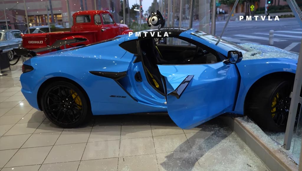 [STOLEN] C8 Z06 Thief Gets Stuck Driving Through a Dealer's Window and is Arrested