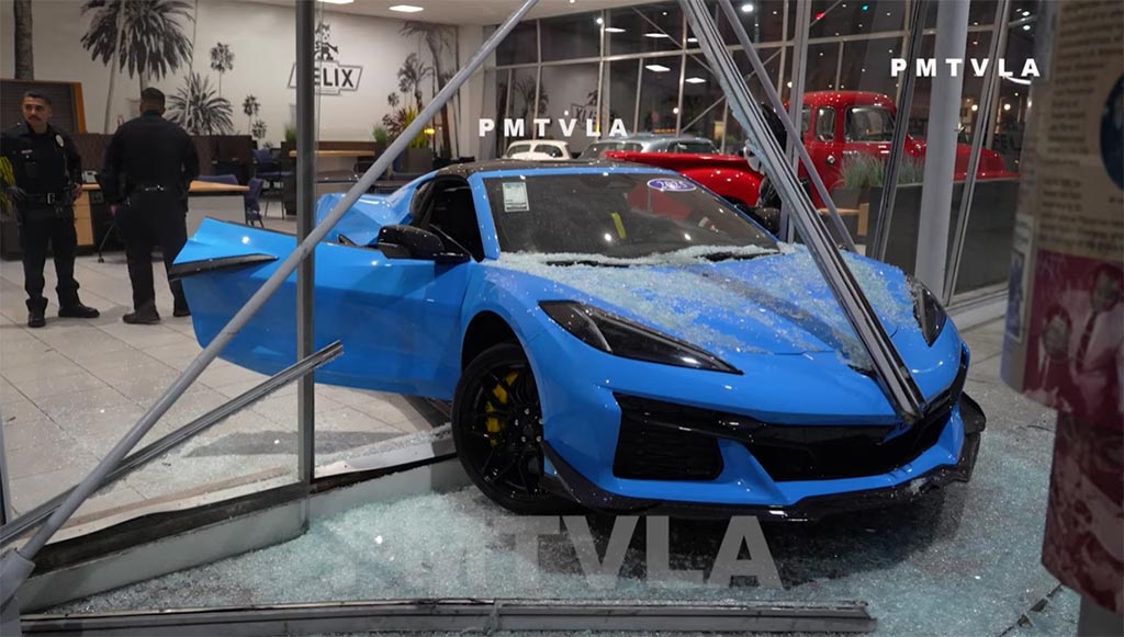 [STOLEN] C8 Z06 Thief Gets Stuck Driving Through a Dealer's Window and is Arrested