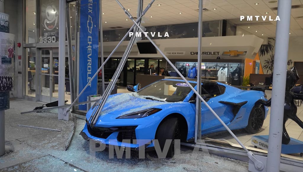[STOLEN] C8 Z06 Thief Gets Stuck Driving Through a Dealer's Window and is Arrested
