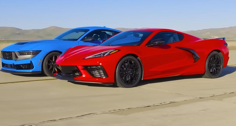 [VIDEO] C8 Corvette Stingray Meets the Mustang Dark Horse on U-Drags