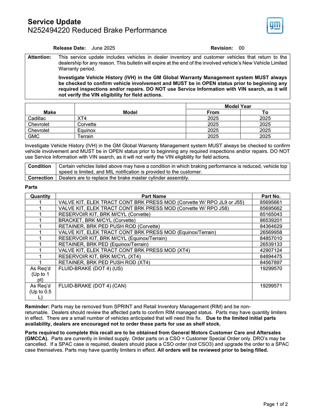 GM Issues New Service Bulletin for the 2025 Corvette's Braking System