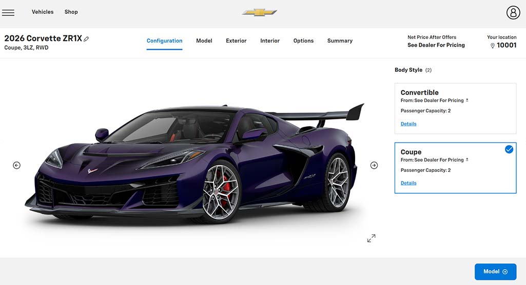 The 2026 Corvette ZR1X Configurator is Now Live, But Still Waiting on Gas Guzzler Pricing