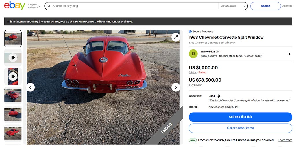 1963 Corvette Split Window on eBay