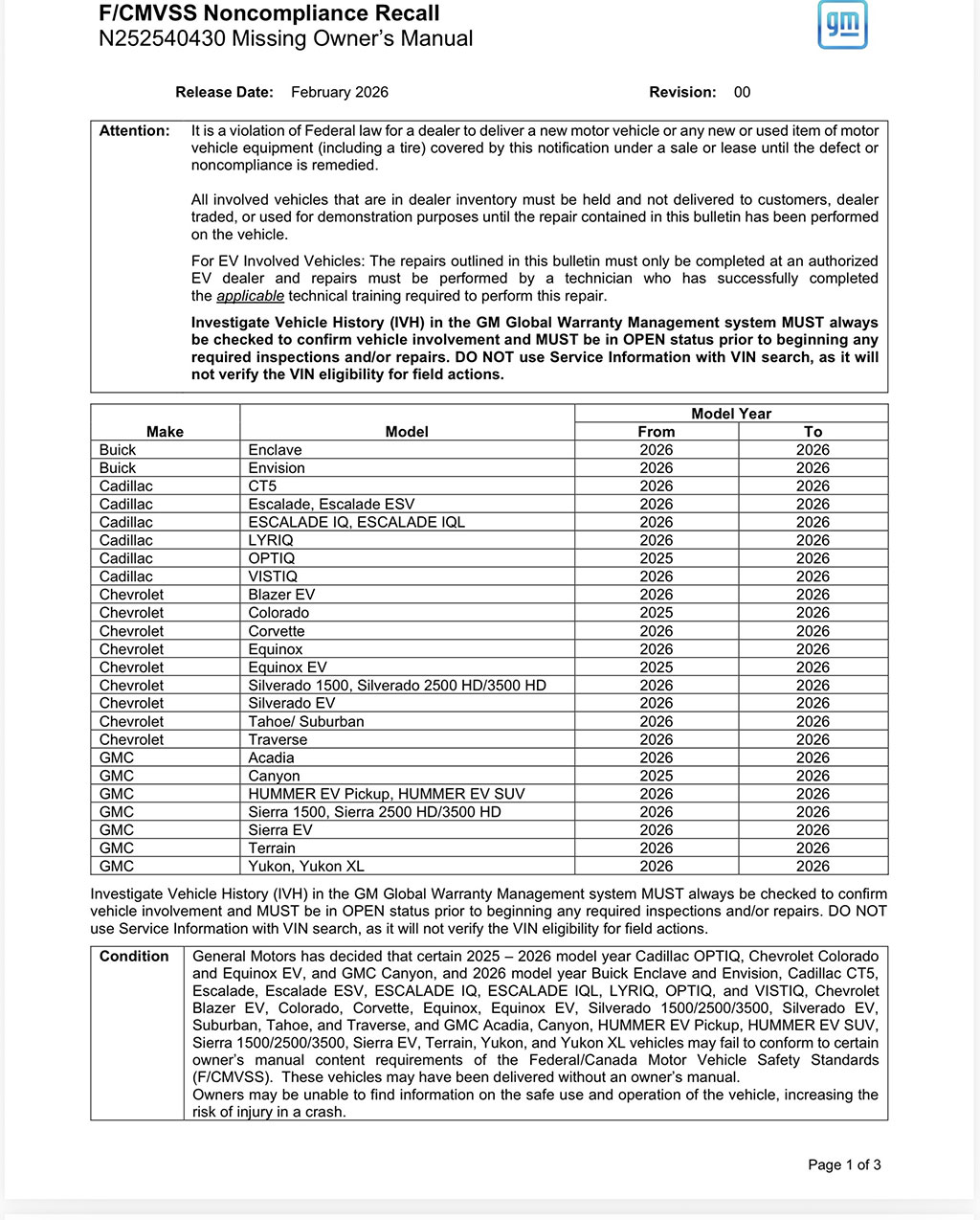 Stop Sale Order Over Missing Owner's Manual