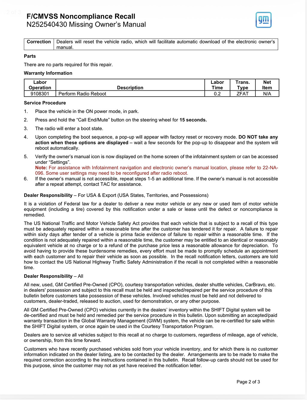 Stop Sale Order Over Missing Owner's Manual