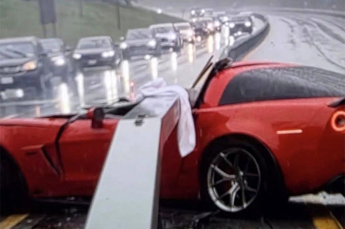[ACCIDENT] C6 Corvette Driver Extremely Lucky to Walk Away After Car Goes Under a Guardrail