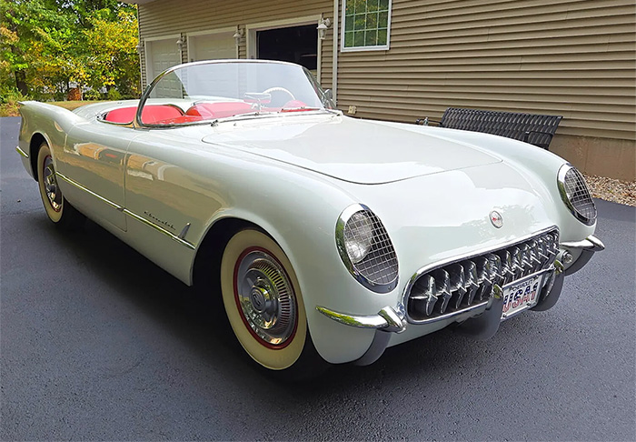 Polo White 1954 Corvette Roadster with Period Correct Blue Flame Engine Offered on Hemmings