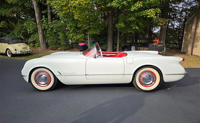 Polo White 1954 Corvette Roadster with Period Correct Blue Flame Engine Offered on Hemmings