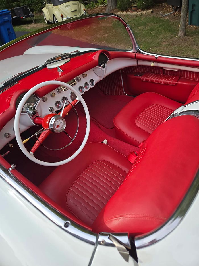 Polo White 1954 Corvette Roadster with Period Correct Blue Flame Engine Offered on Hemmings