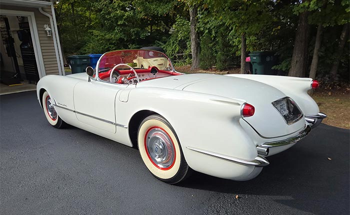 Polo White 1954 Corvette Roadster with Period Correct Blue Flame Engine Offered on Hemmings