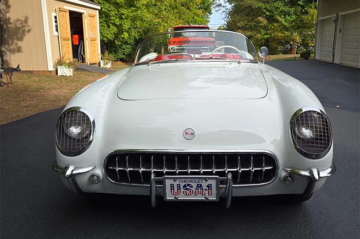 Polo White 1954 Corvette Roadster with Period Correct Blue Flame Engine Offered on Hemmings