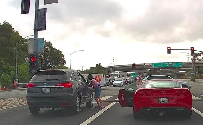 [VIDEO] Watch a Road Ragin' Lady C6 Corvette Driver Stab the Front Wheel of an SUV