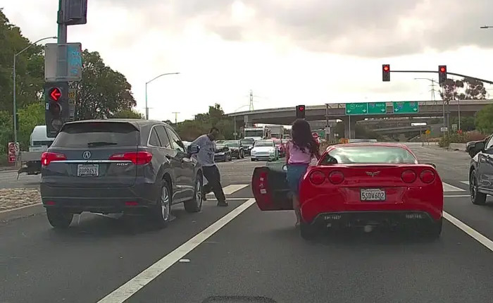 [VIDEO] Watch a Road Ragin' Lady C6 Corvette Driver Stab the Front Wheel of an SUV