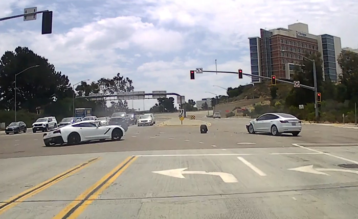 [ACCIDENT] C7 Corvette Broadsided by a Red Light Running Tesla Model 3