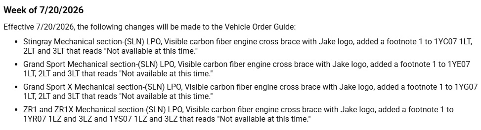 Distribution Update for 2027 Corvette Order Guide